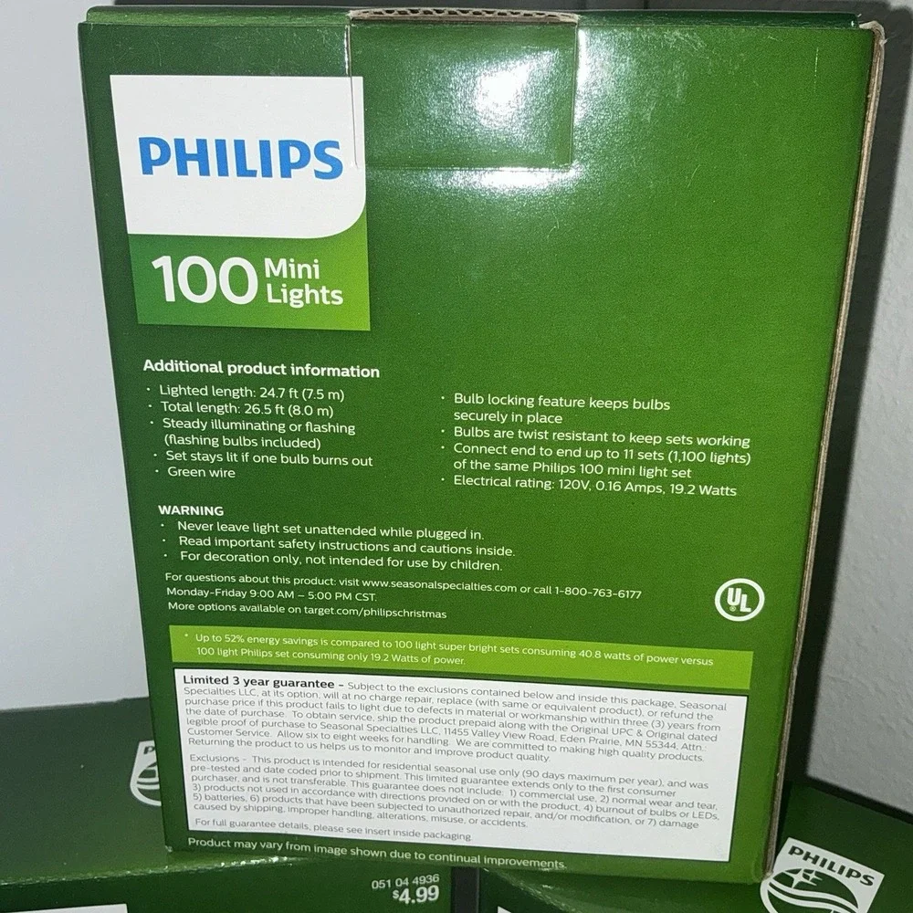 Philip 100ct Mini Lights Clear Christmas String Light 24.7 FT Green Wire Lot 4